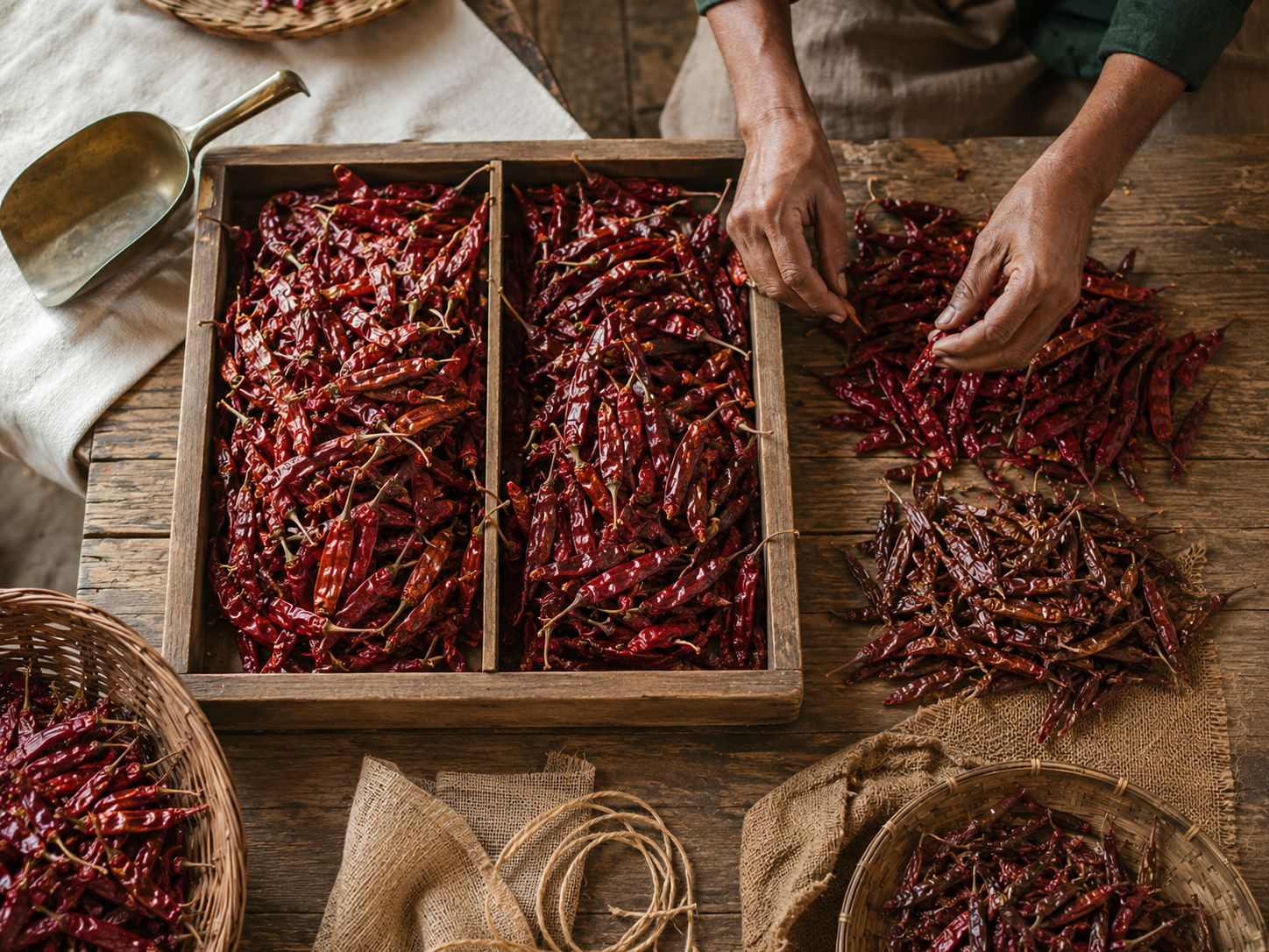 Grading and sorting dry red chillies
